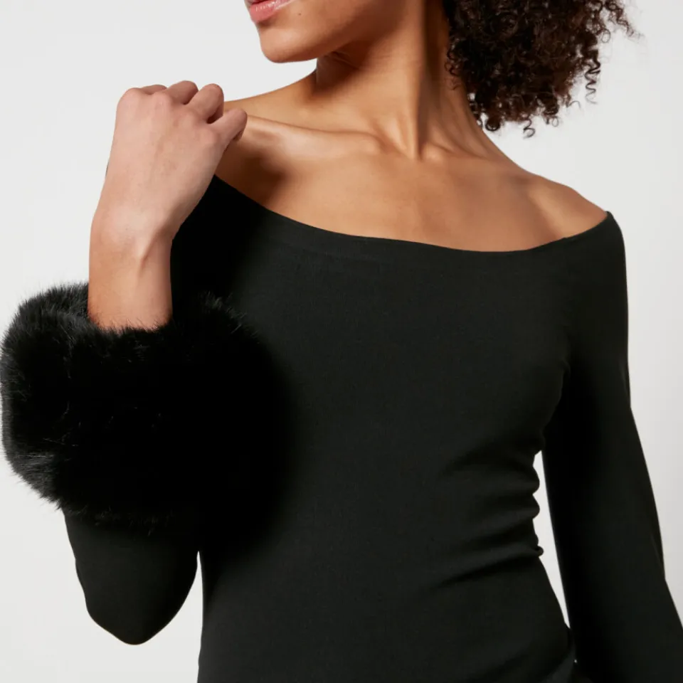 Dresses|Dresses|Dr. Martens Alexander Wang Faux Fur Trimmed Jersey Off-Shoulder Mini Dress - L
