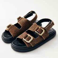 Sandals & Slides|Sandals|Daisy London ALOHAS Harper Calf-Hair Double-Strap Sandals - UK 4