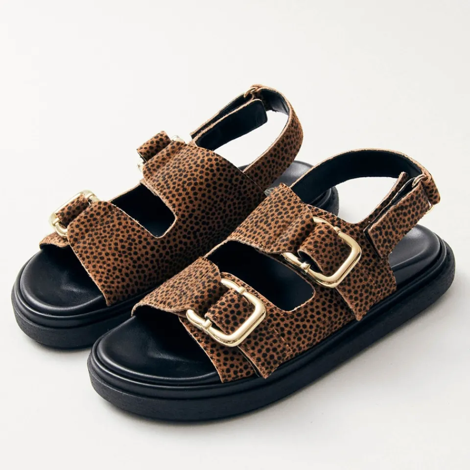 Sandals & Slides|Sandals|Daisy London ALOHAS Harper Calf-Hair Double-Strap Sandals - UK 4