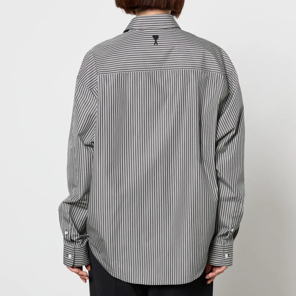 T-Shirts And Tops|Shirts And Blouses|AMI Boxy Fit Striped Cotton-Poplin Shirt - L
