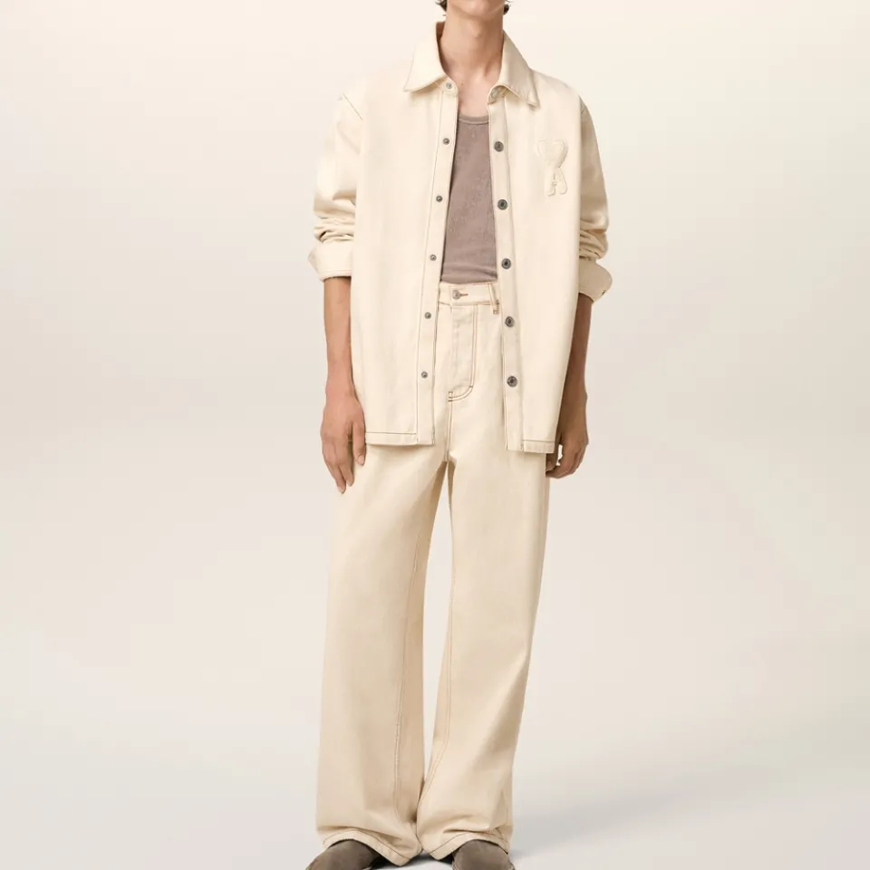 Shirts|Shirts|Café Kitsuné AMI Logo-Appliqué Cotton-Twill Overshirt - M
