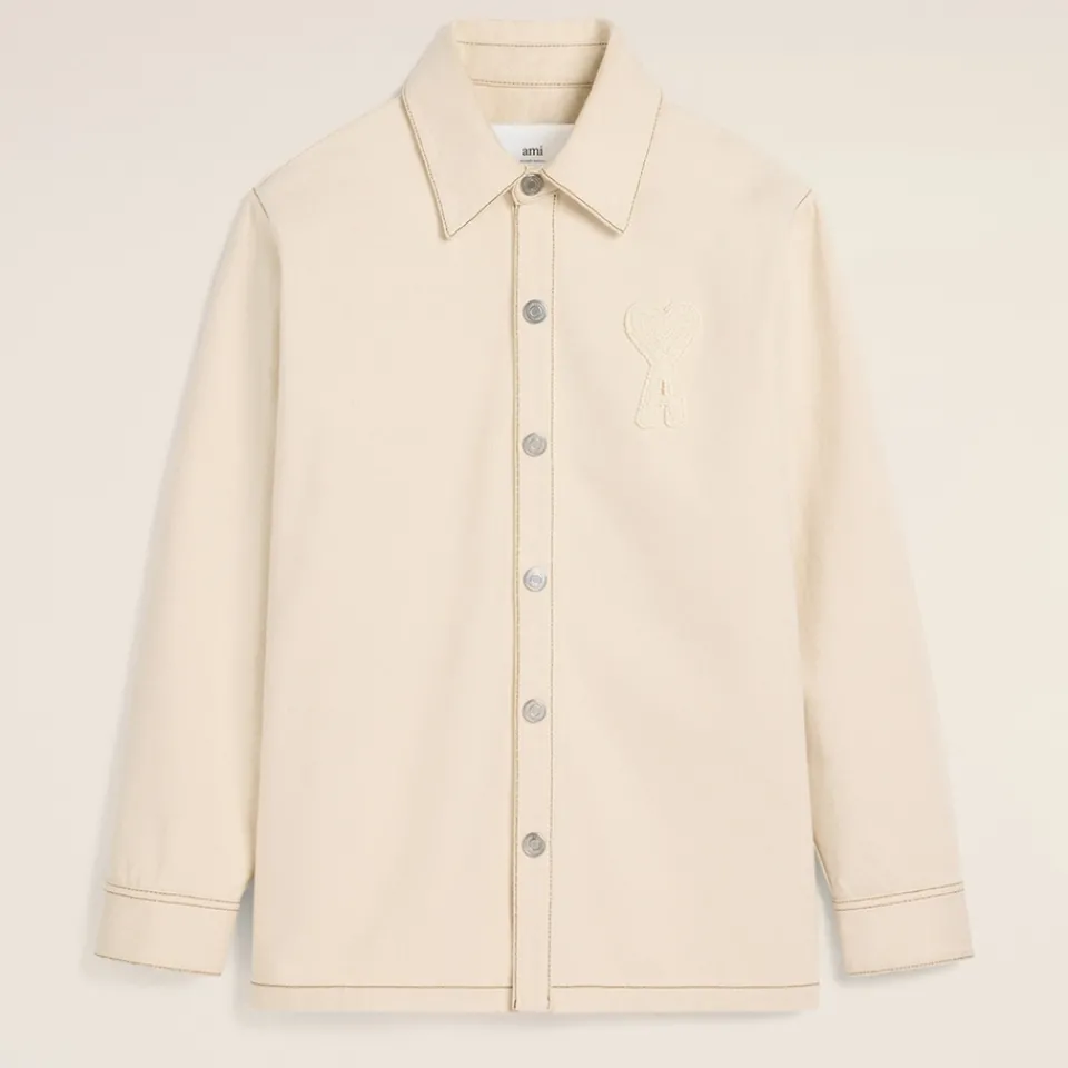 Shirts|Shirts|Café Kitsuné AMI Logo-Appliqué Cotton-Twill Overshirt - M