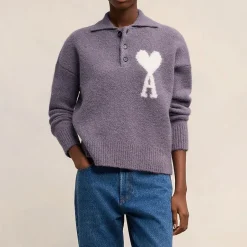 Loungewear|T-Shirts And Tops|AMI Off White Adc Alpaca-Blend Knit Polo Jumper - S