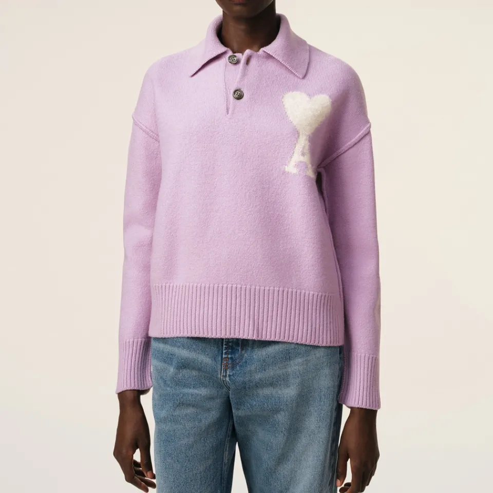 Loungewear|Knitwear|AMI Off White ADC Logo-Intarsia Wool Polo Jumper - M
