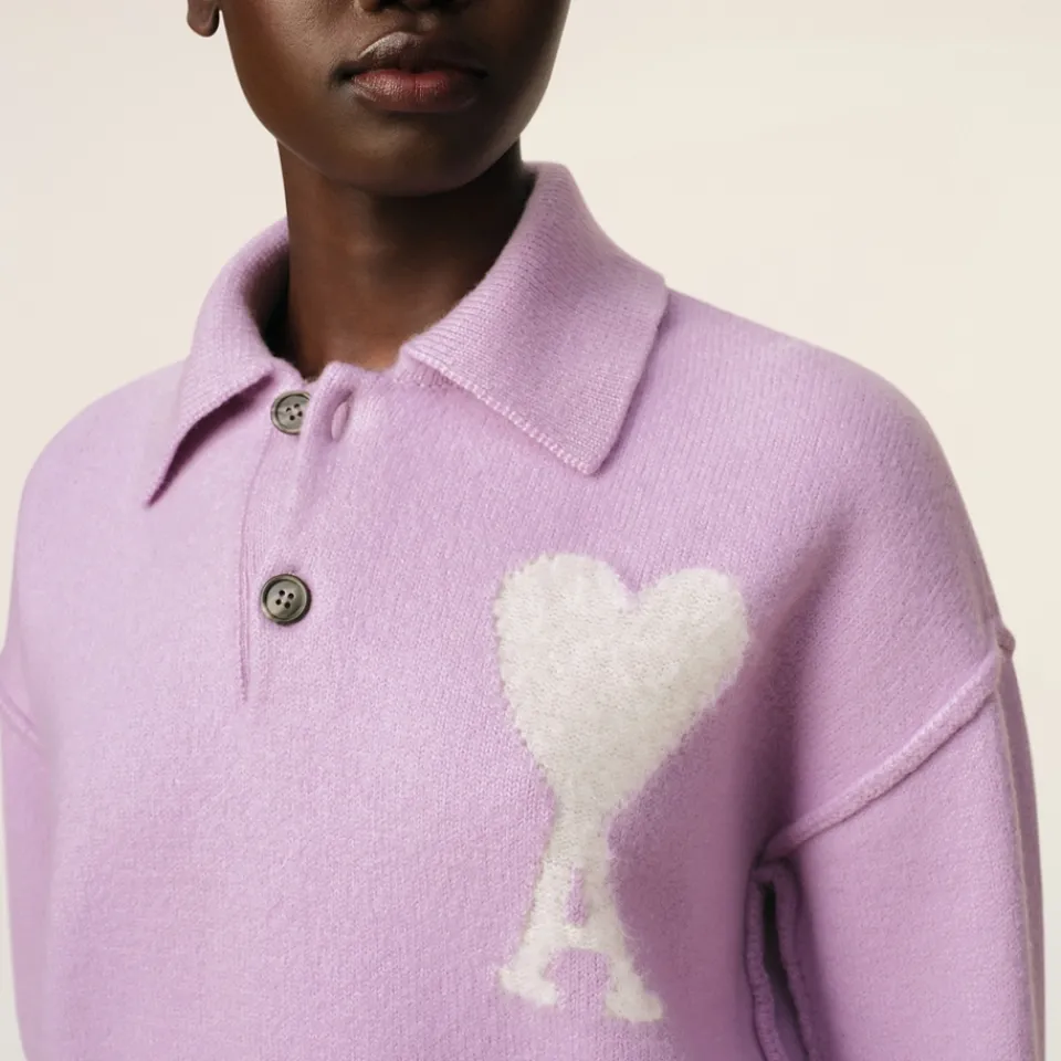 Loungewear|Knitwear|AMI Off White ADC Logo-Intarsia Wool Polo Jumper - M