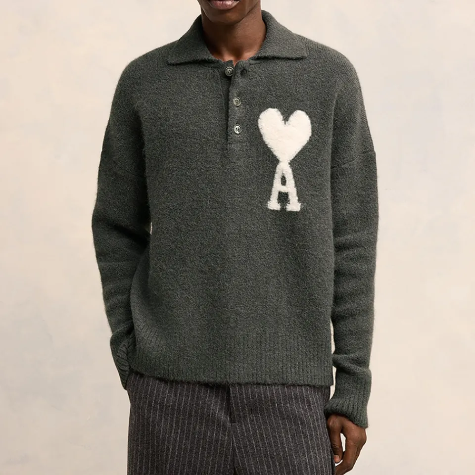 Polo Shirts|Dr. Martens AMI Off White De Coeur Alpaca-Blend Polo Shirt - XXL
