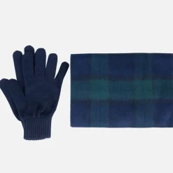 Scarves|Dr. Martens Barbour Men's Tartan Scarf and Gloves Gift Set - Navy Check
