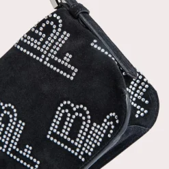 Bags|BY FAR Dulce Crystal Monogram Suede Shoulder Bag