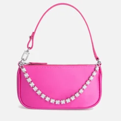 Bags|BY FAR Mini Rachel Satin and Rhinestone Chain Bag
