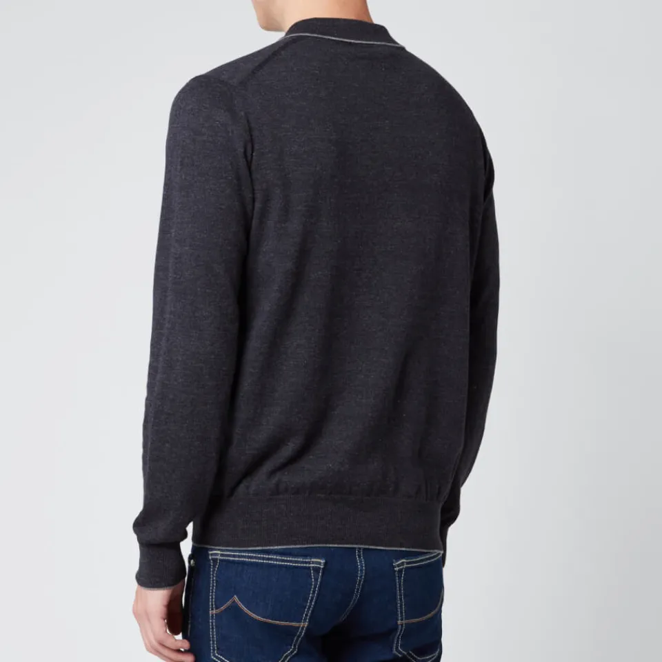 T-Shirts|T-Shirts|Dr. Martens Canali Men's Long Sleeve Wool Tip Button Polo Shirt - Navy - IT 46/UK 36