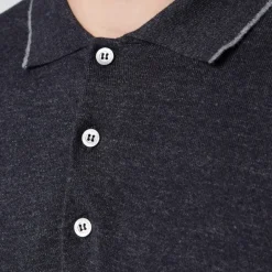 T-Shirts|T-Shirts|Dr. Martens Canali Men's Long Sleeve Wool Tip Button Polo Shirt - Navy - IT 46/UK 36