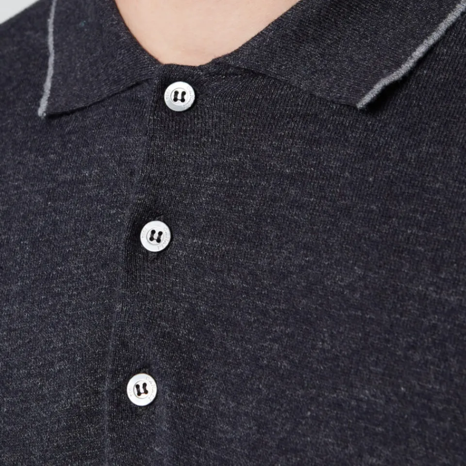 T-Shirts|T-Shirts|Dr. Martens Canali Men's Long Sleeve Wool Tip Button Polo Shirt - Navy - IT 46/UK 36