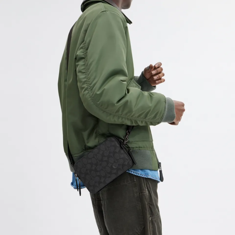 Bags|Holiday Bags|AMI Coach Charter 19 Signature Coated-Canvas and Leather Crossbody Bag