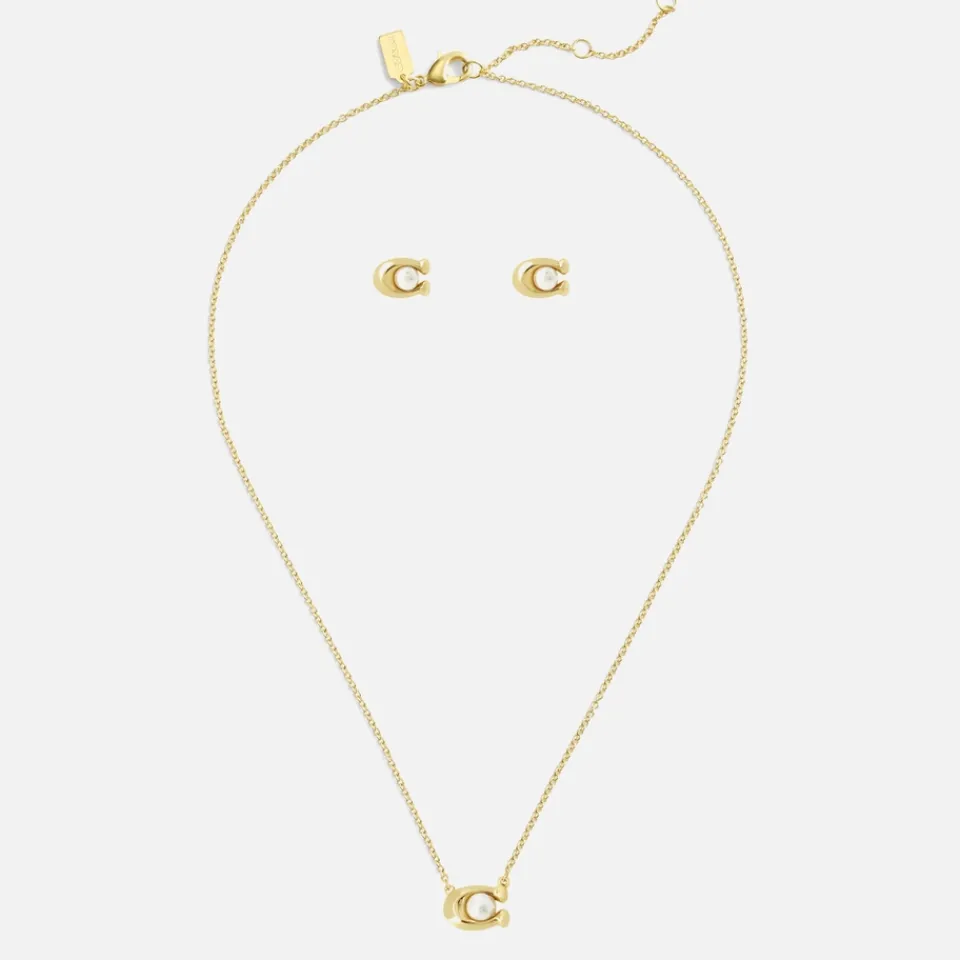 Jewellery|Coach Earrings & Necklace C Gold-Tone Faux Pearl Set