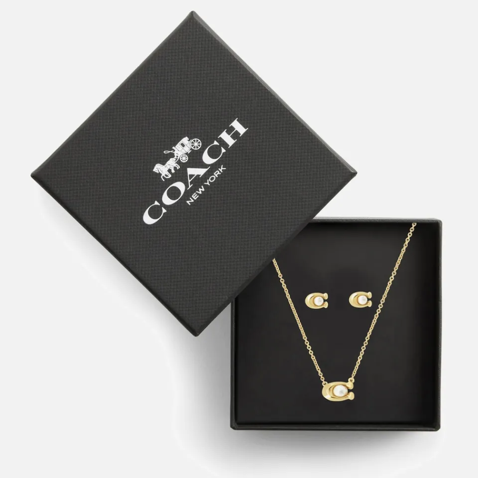 Jewellery|Coach Earrings & Necklace C Gold-Tone Faux Pearl Set