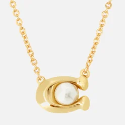 Jewellery|Coach Pearl Signature Gold-Tone Pendant Necklace