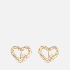 Jewellery|Coach Signature Silver-Tone Pavé Heart Stud Earrings