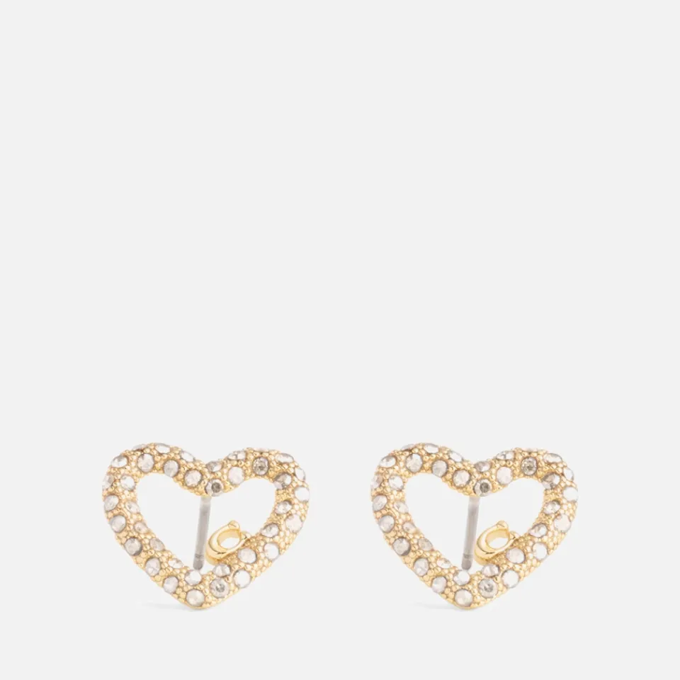 Jewellery|Coach Signature Silver-Tone Pavé Heart Stud Earrings