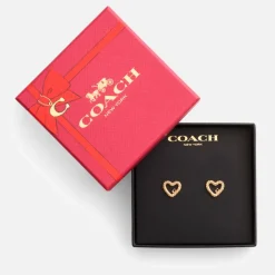 Jewellery|Coach Signature Silver-Tone Pavé Heart Stud Earrings