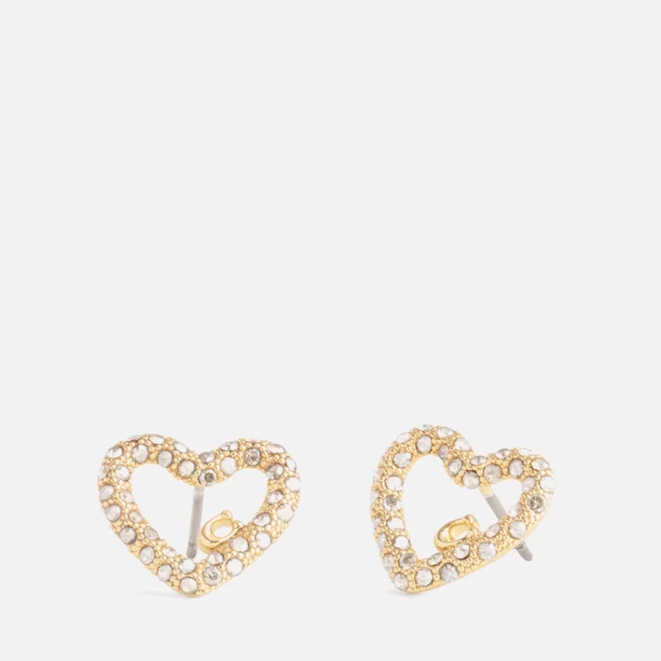Jewellery|Coach Signature Silver-Tone Pavé Heart Stud Earrings