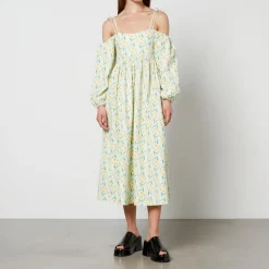 Dresses|Dresses|Stine Goya Damson Madder Edwina Floral-Print Cotton Midi Dress - UK 10