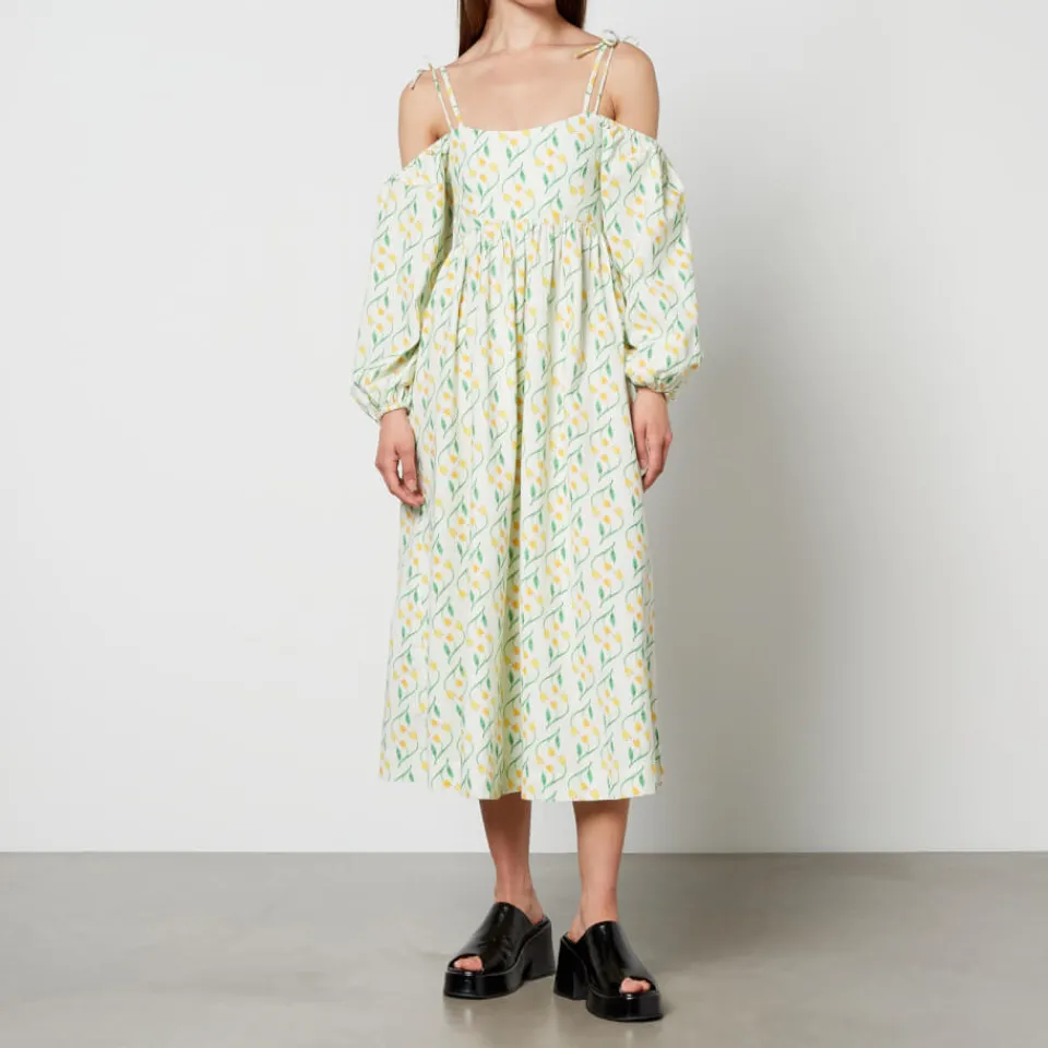 Dresses|Dresses|Stine Goya Damson Madder Edwina Floral-Print Cotton Midi Dress - UK 10