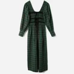 Dresses|Dresses|Damson Madder Elle Checked Cotton Midi Dress - UK 6
