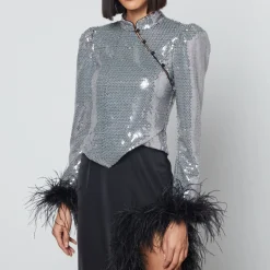 T-Shirts And Tops|De La Vali Limousine Feather Sequined Top - UK 12