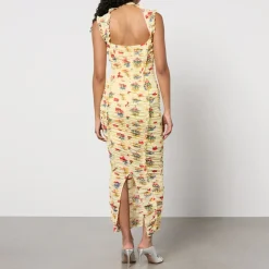 Dresses|Dresses|De La Vali Ruched Floral-Print Chiffon Midi Dress - UK 10