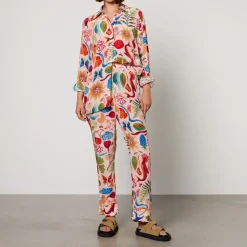Loungewear|Ganni Farm Rio Printed Crepe Pyjama Shirt - XS