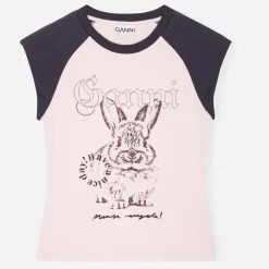 Loungewear|T-Shirts And Tops|Ganni Basic Bunny Raglan Cotton-Jersey T-shirt - XS