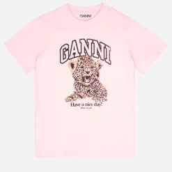 T-Shirts And Tops|Loungewear|Ganni Basic Leopard Cotton-Jersey Relaxed T-Shirt - XS