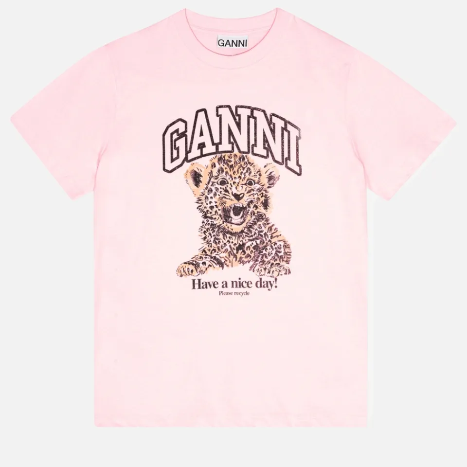 T-Shirts And Tops|Loungewear|Ganni Basic Leopard Cotton-Jersey Relaxed T-Shirt - XS