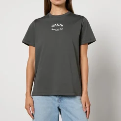 Loungewear|T-Shirts And Tops|Alexanderwang.T Ganni Basic Logo-Print Cotton-Jersey T-Shirt - XS