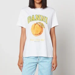 Loungewear|T-Shirts And Tops|Ganni Basic Peach Organic Cotton-Jersey T-Shirt - XS