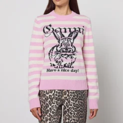 Loungewear|Knitwear|Ganni Bunny Striped Wool-Blend Knit Jumper - M