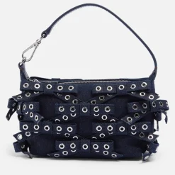 Bags|Ganni Butterfly Small Bow Eyelet Denim Pouch