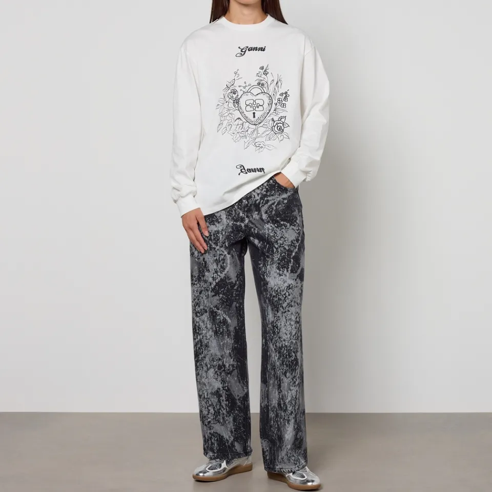 Loungewear|T-Shirts And Tops|Ganni Charm Heavy Re-Cut Cotton-Jersey T-shirt - XS