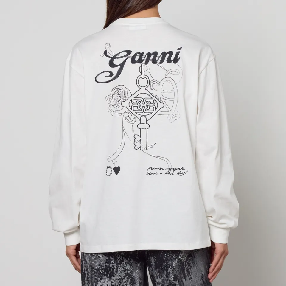 Loungewear|T-Shirts And Tops|Ganni Charm Heavy Re-Cut Cotton-Jersey T-shirt - XS
