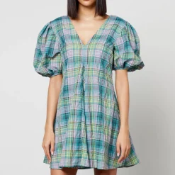 Dresses|Dresses|Ganni Checked Cotton-Blend-Seersucker Mini Dress - EU 36/UK 8