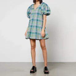 Dresses|Dresses|Ganni Checked Cotton-Blend-Seersucker Mini Dress - EU 36/UK 8