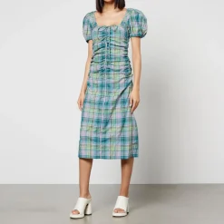 Dresses|Dresses|Dr. Martens Ganni Checked Cotton-Blend Seersucker Midi Dress - EU 34/UK 6