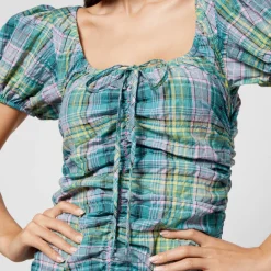 Dresses|Dresses|Dr. Martens Ganni Checked Cotton-Blend Seersucker Midi Dress - EU 34/UK 6