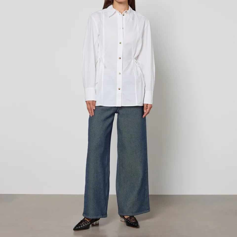 T-Shirts And Tops|Shirts And Blouses|Ganni Cotton Poplin Oversized Tie String Shirt - UK 6