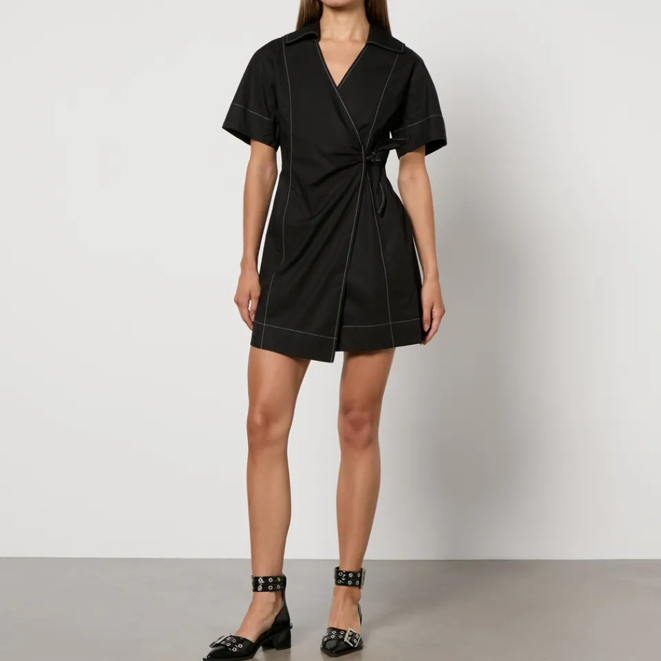 Dresses|Dresses|Ganni Cotton-Poplin Wrap Mini Dress - EU 44/UK 16