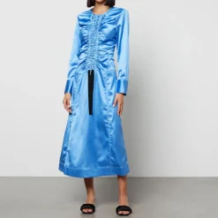 Dresses|Dresses|Dr. Martens Ganni Cutout Ruched Stretch-Satin Midi Dress - EU 36/UK 8