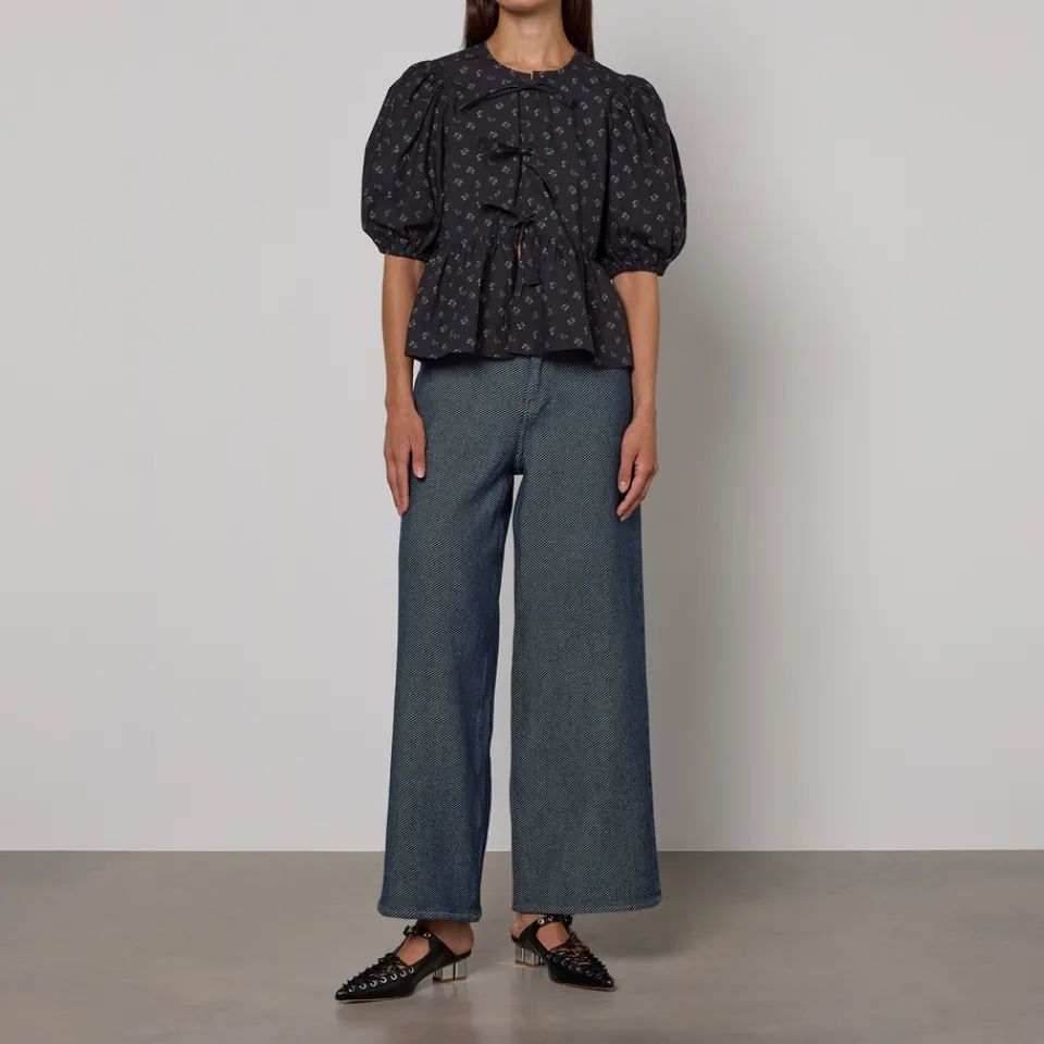 T-Shirts And Tops|Shirts And Blouses|Ganni Ditsy-Print Organic Cotton Peplum Blouse - UK 6