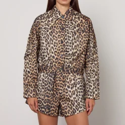 Coats|Jackets|Dr. Martens Ganni Duchesse Leopard-Print Nylon Short Jacket - UK 6