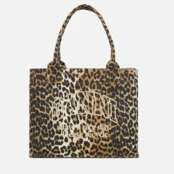 Holiday Bags|Bags|Ganni Easy Leopard-Print Cotton-Canvas Large Shopper Bag