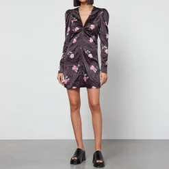 Dresses|Dresses|Cras Ganni Floral-Print Crinkled Satin Mini Dress - EU 34/UK 6